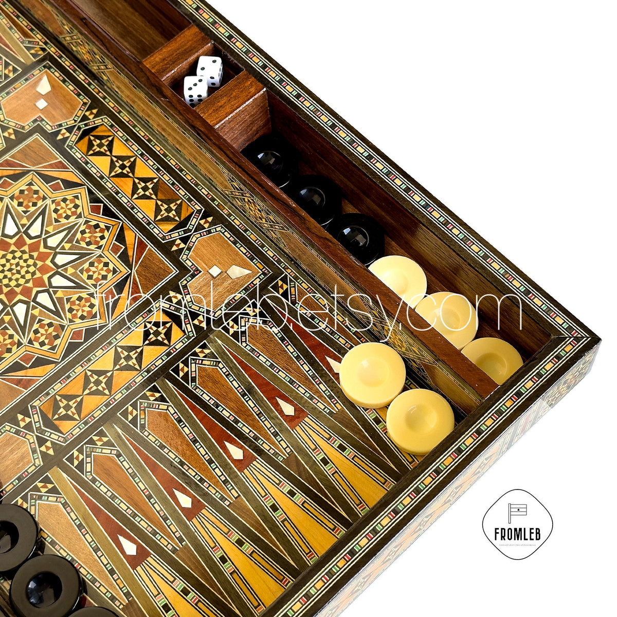 Handmade Pearl Inlaid Backgammon Chess Set: Lebanese Board Game from Lebanon