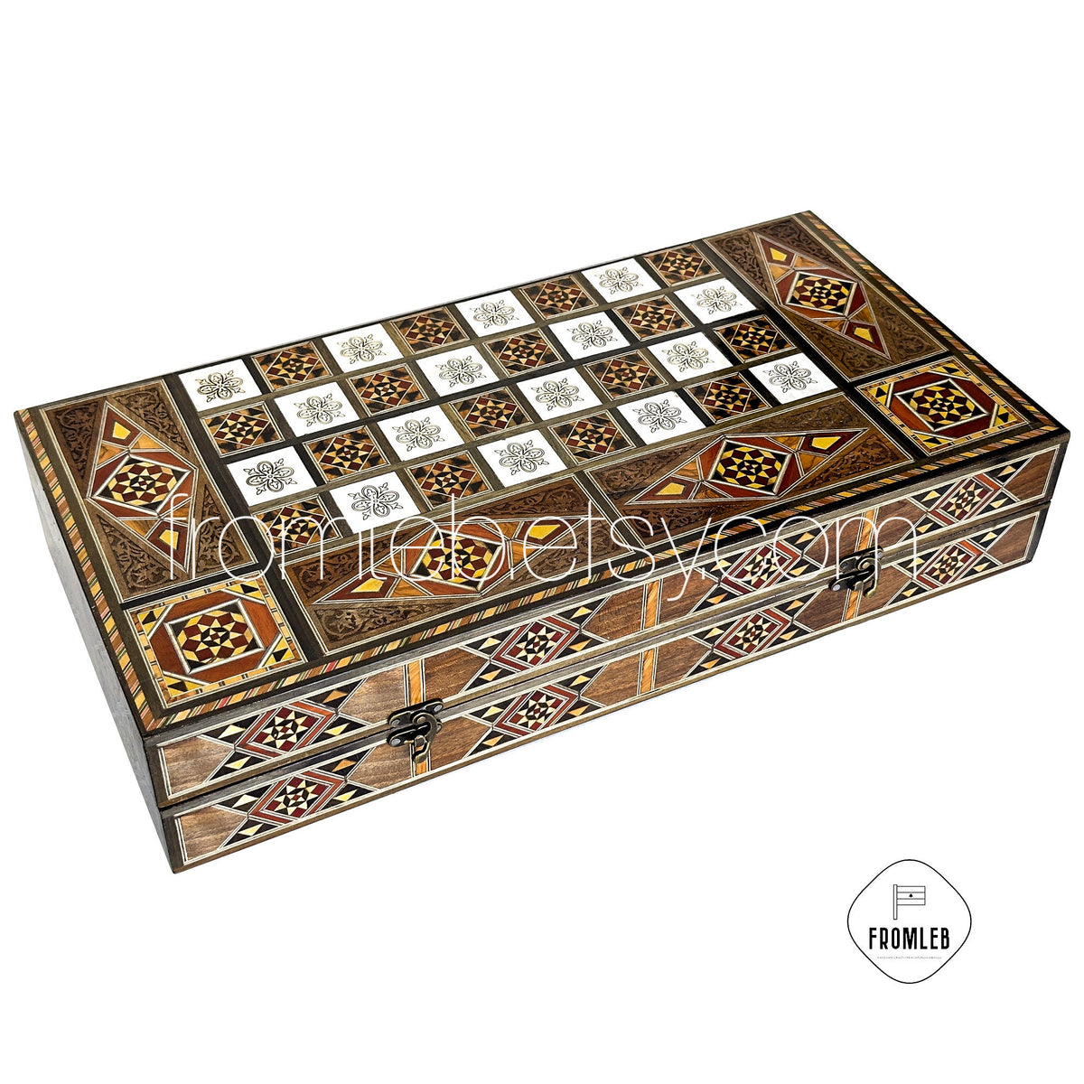 Handmade Chess and Backgammon Set: Lebanese Mother of Pearl Inlay from Lebanon