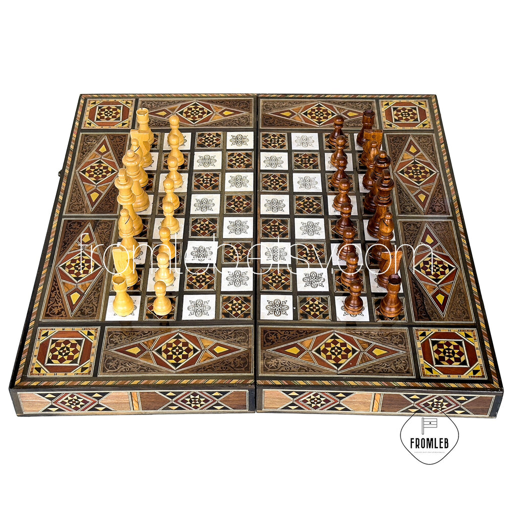 Handmade Chess and Backgammon Set: Lebanese Mother of Pearl Inlay from Lebanon
