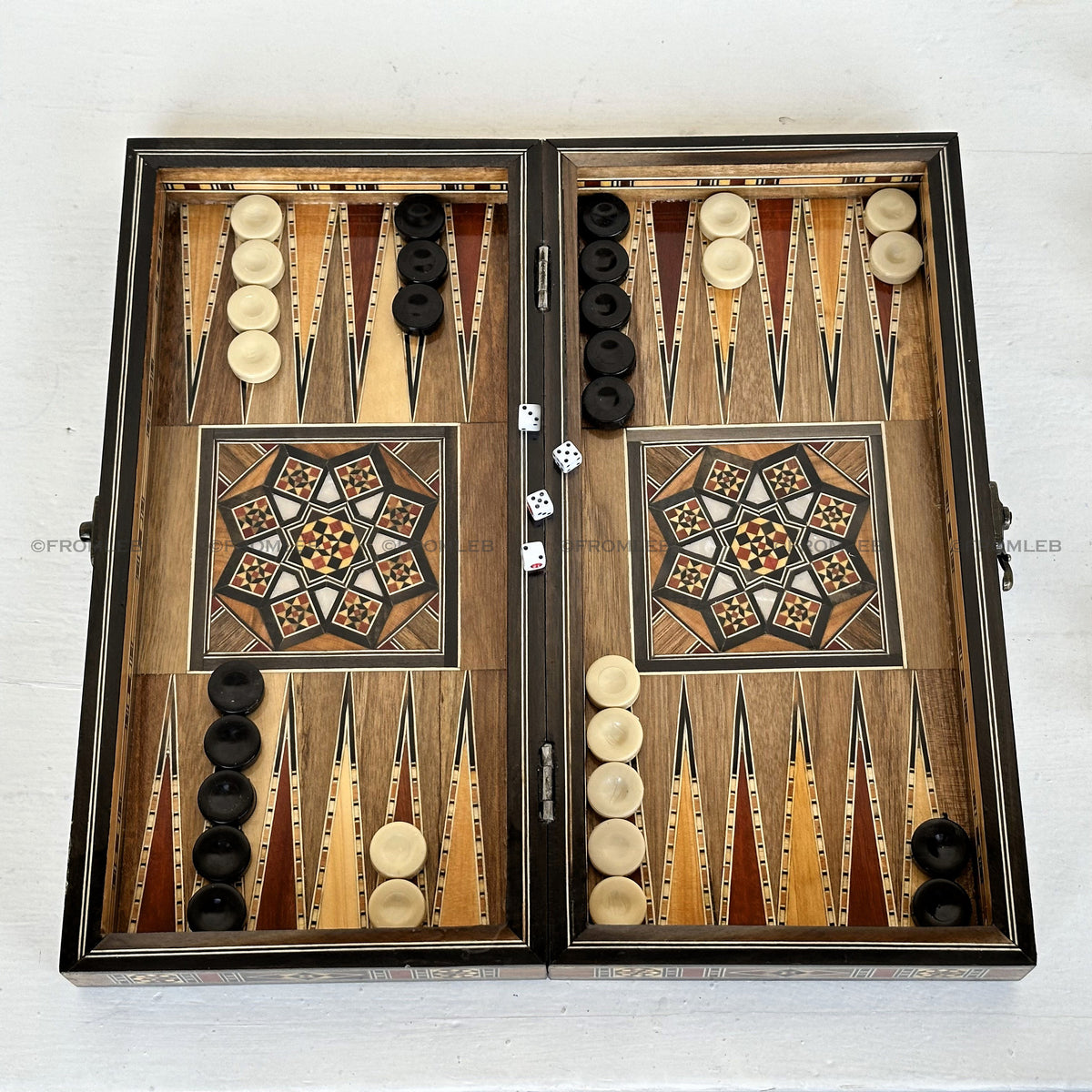 Handmade Backgammon & Chess Set: Wooden Inlays, Mother of Pearl (12 inch) from Lebanon
