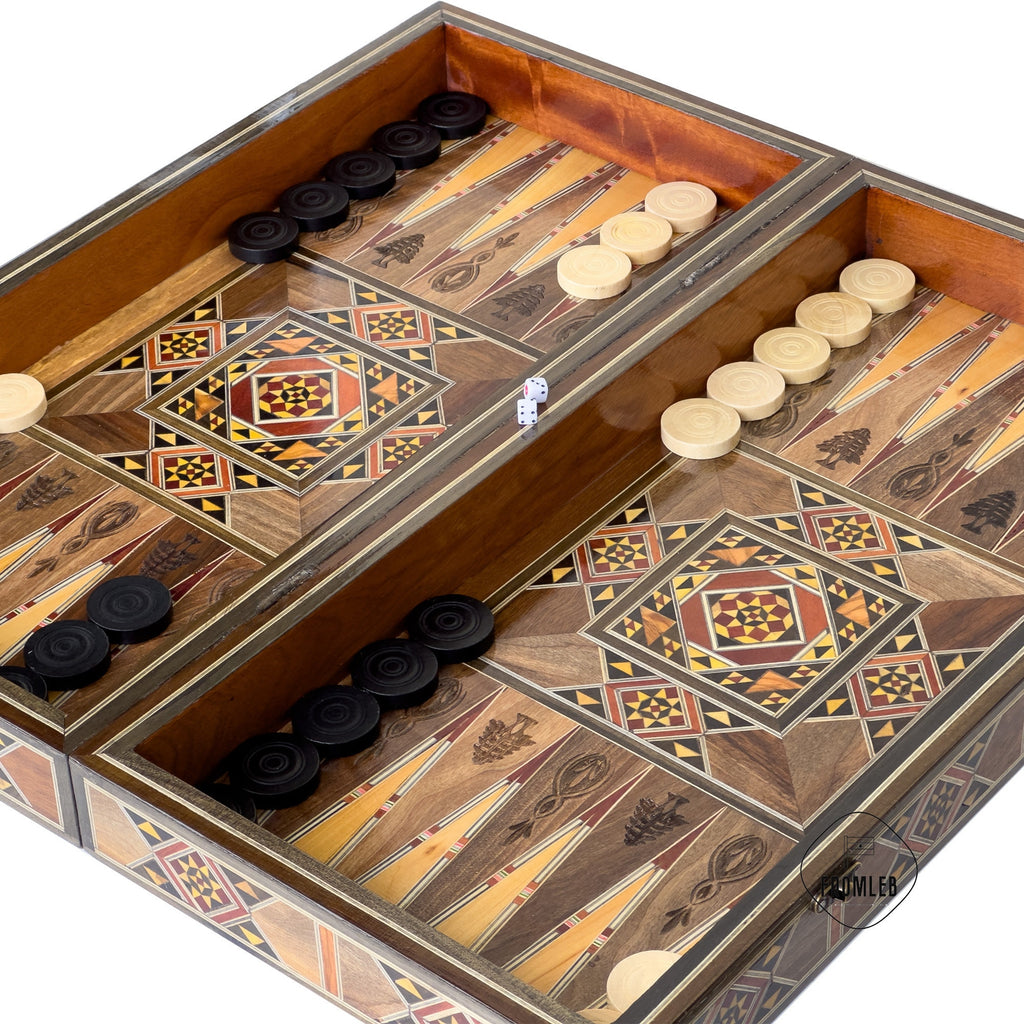 Engraved Backgammon Chess Set: Large Handmade Lebanese Game Board from Lebanon