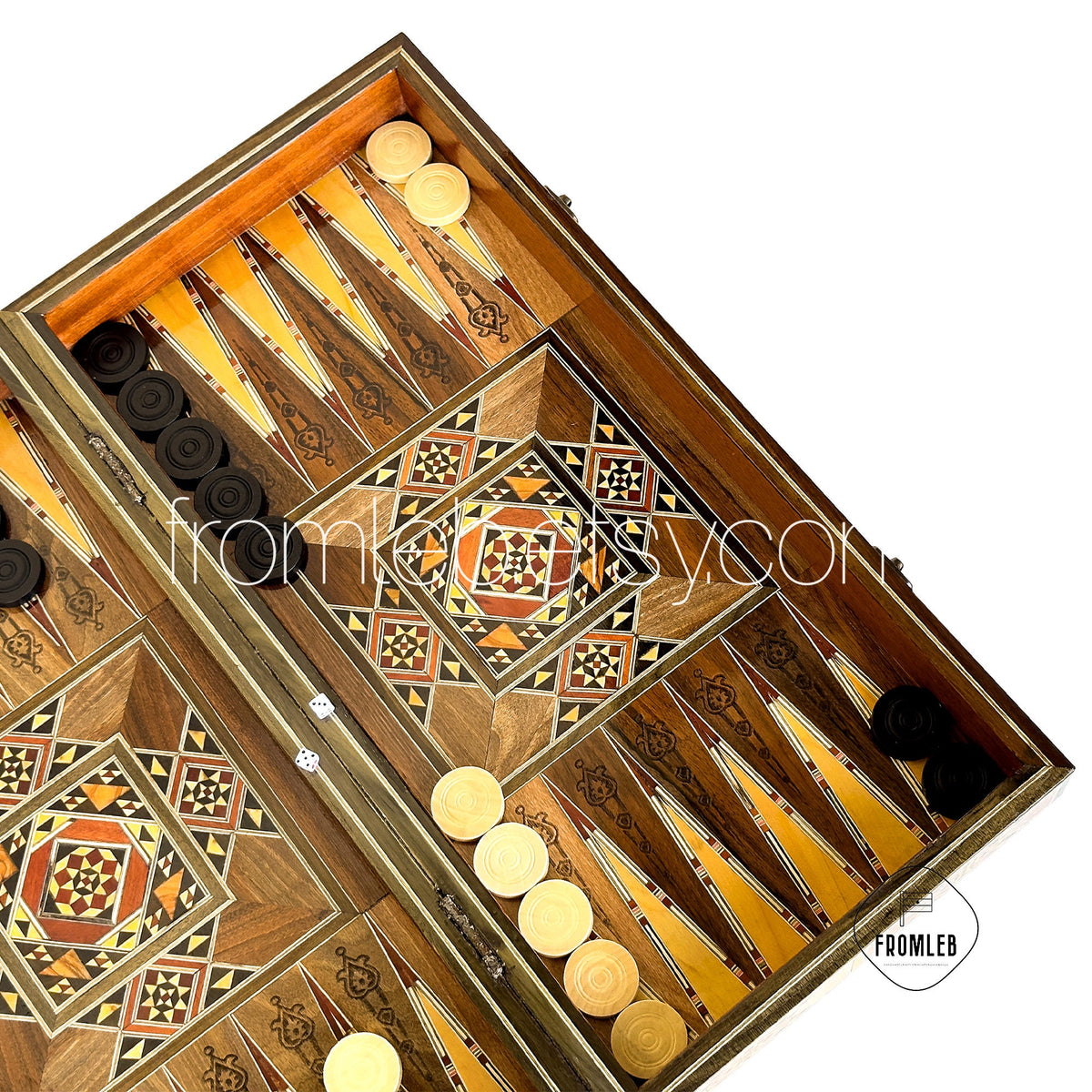 Handmade Chess and Backgammon Set: Lebanese Mother of Pearl Inlay from Lebanon