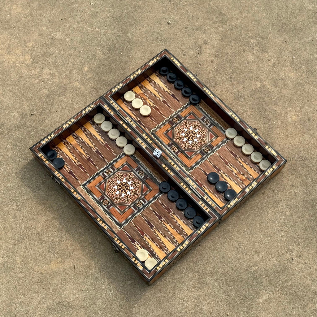 SALE Backgammon Set and Chess Board from Lebanon - Lebanese Tables Board with Wooden Chess Pieces, Personalizable Gift