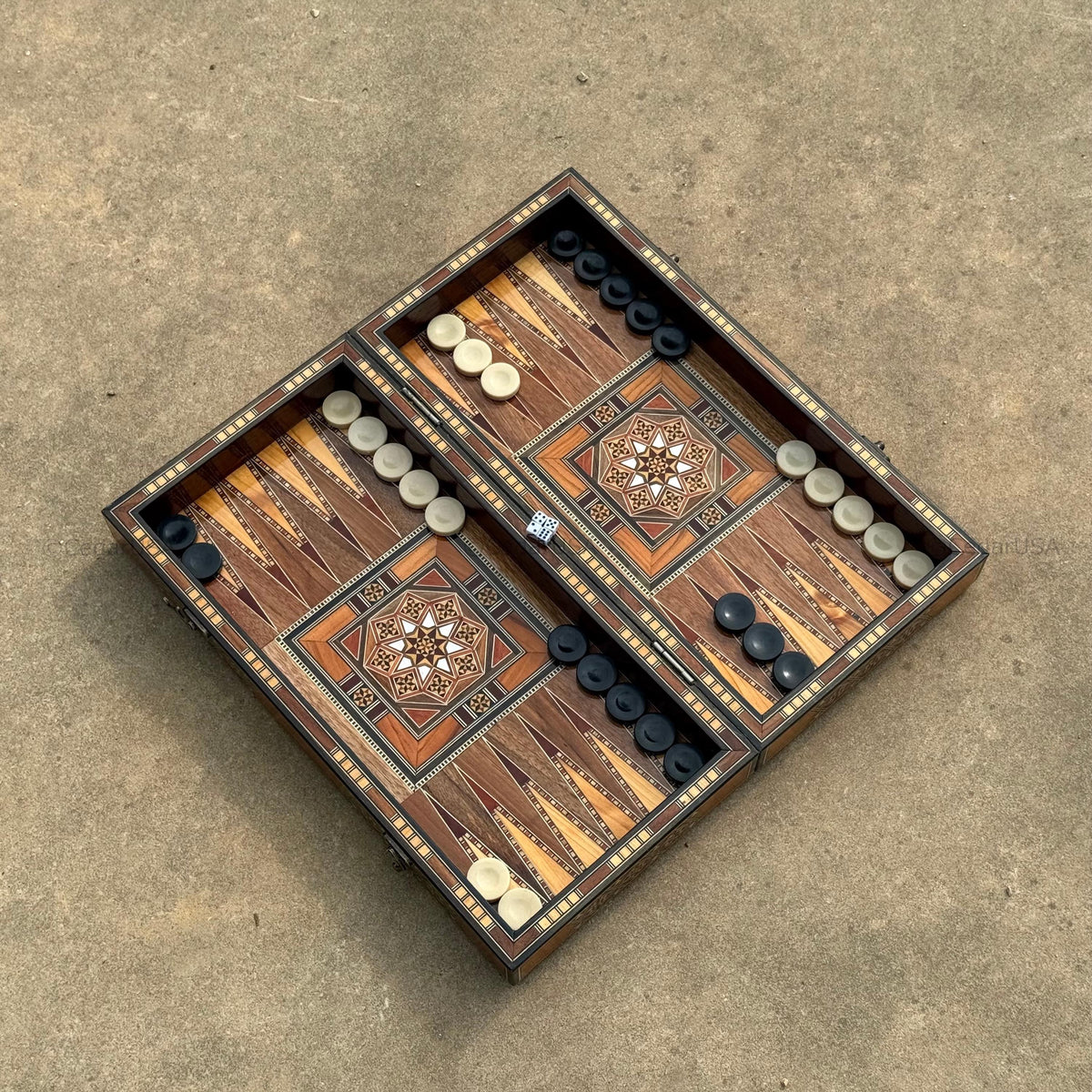 SALE Backgammon Set and Chess Board from Lebanon - Lebanese Tables Board with Wooden Chess Pieces, Personalizable Gift