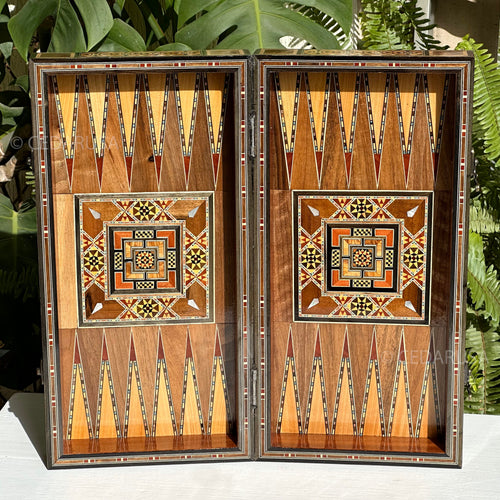 Handcrafted 16" Chess and Backgammon Set with Wooden Inlays and Mother of Pearl