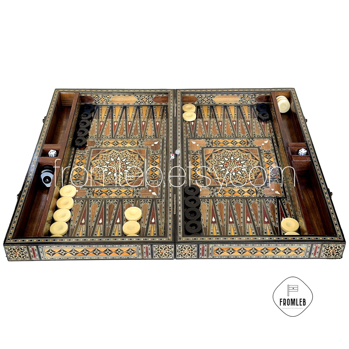 Handmade Pearl Inlaid Backgammon Chess Set: Lebanese Board Game from Lebanon