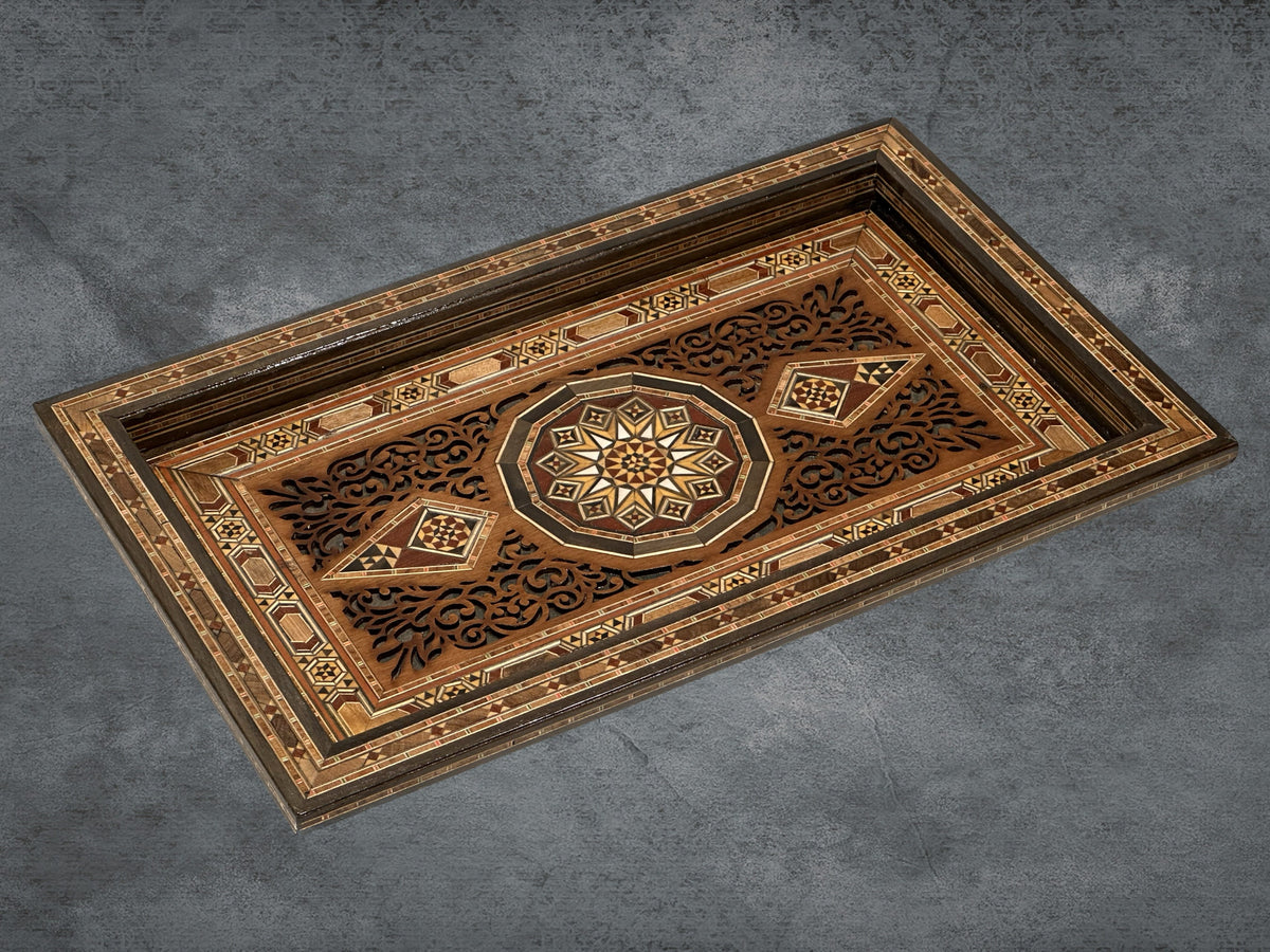 Handmade Engraved Wood Serving Tray - Lebanese Design from Lebanon