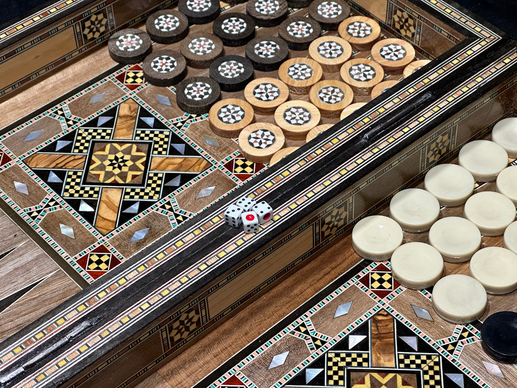 Handmade Backgammon and Chess Set with Pearl Inlays from Lebanon