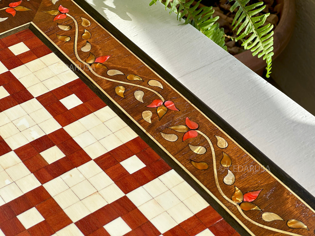 One-of-a-Kind Vintage 20"x20" Chess and Backgammon Board with Mediterranean Pearls