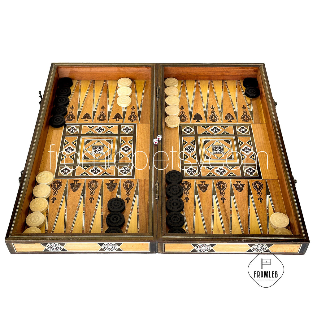 Handmade Cedar Backgammon and Chess Set: Arabian Mother of Pearl Inlay from Lebanon