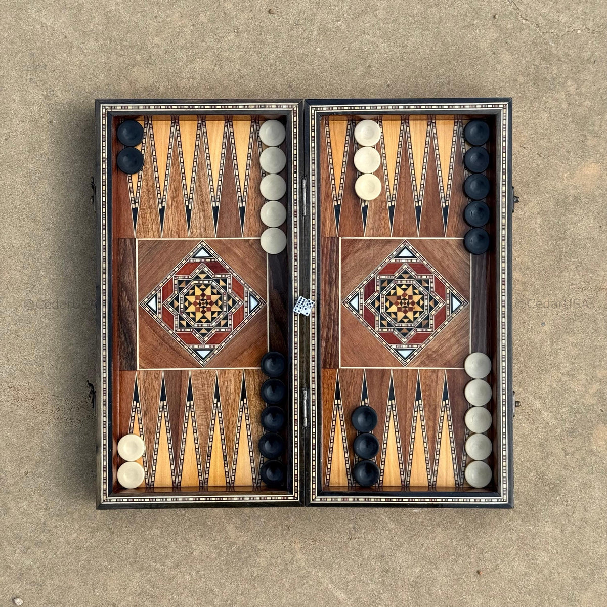 Backgammon Set and Chess Board from Lebanon - Lebanese Tables Board with Wooden Chess Pieces, Personalizable Christmas Gift