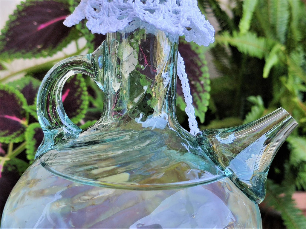 Handmade Lebanese Glass Water Jug with Crochet Cover (900ml) from Lebanon