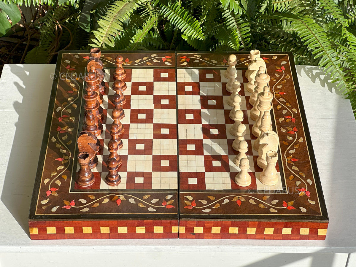 One-of-a-Kind Vintage 20"x20" Chess and Backgammon Board with Mediterranean Pearls