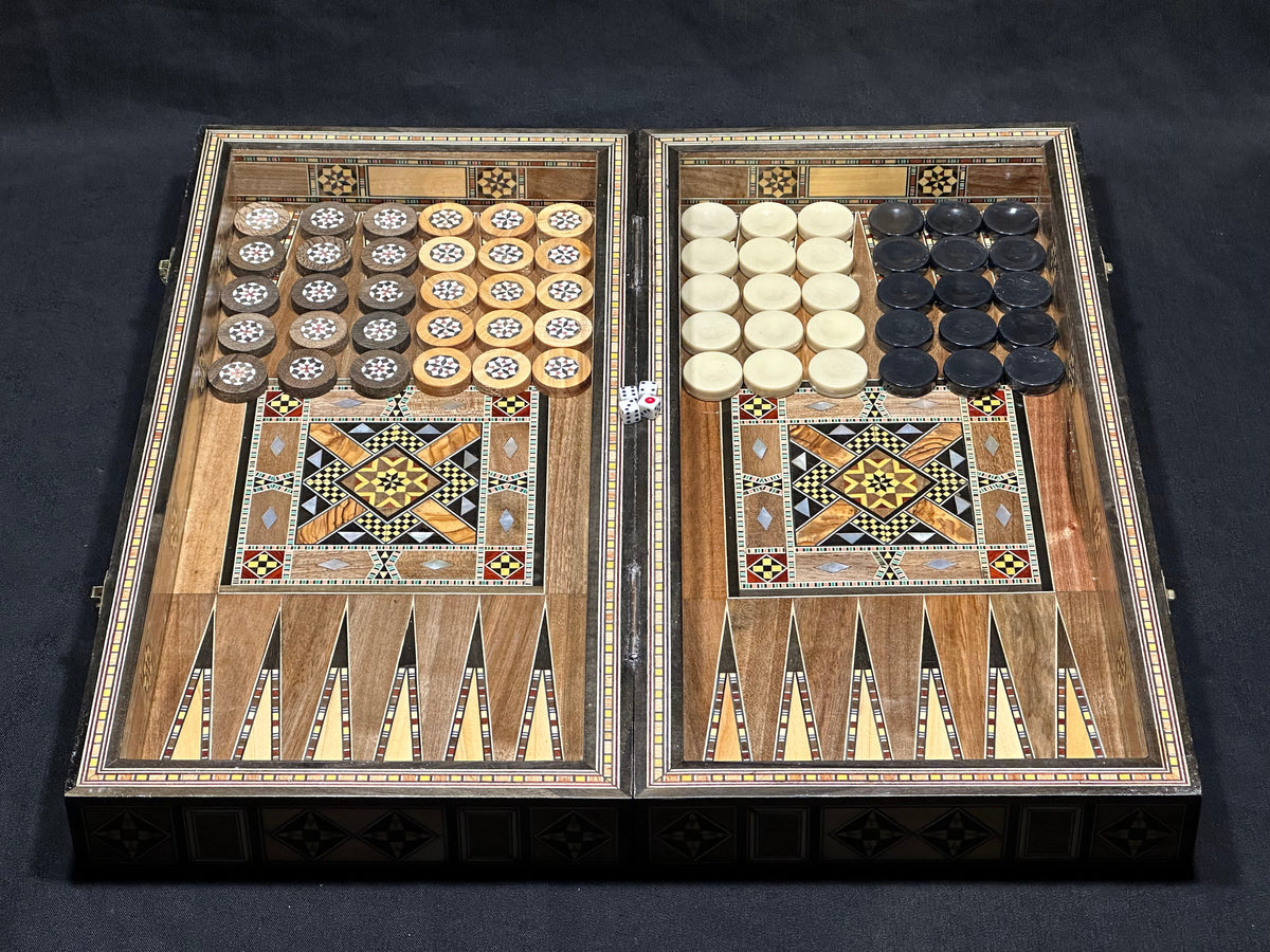 Handmade Backgammon and Chess Set with Pearl Inlays from Lebanon