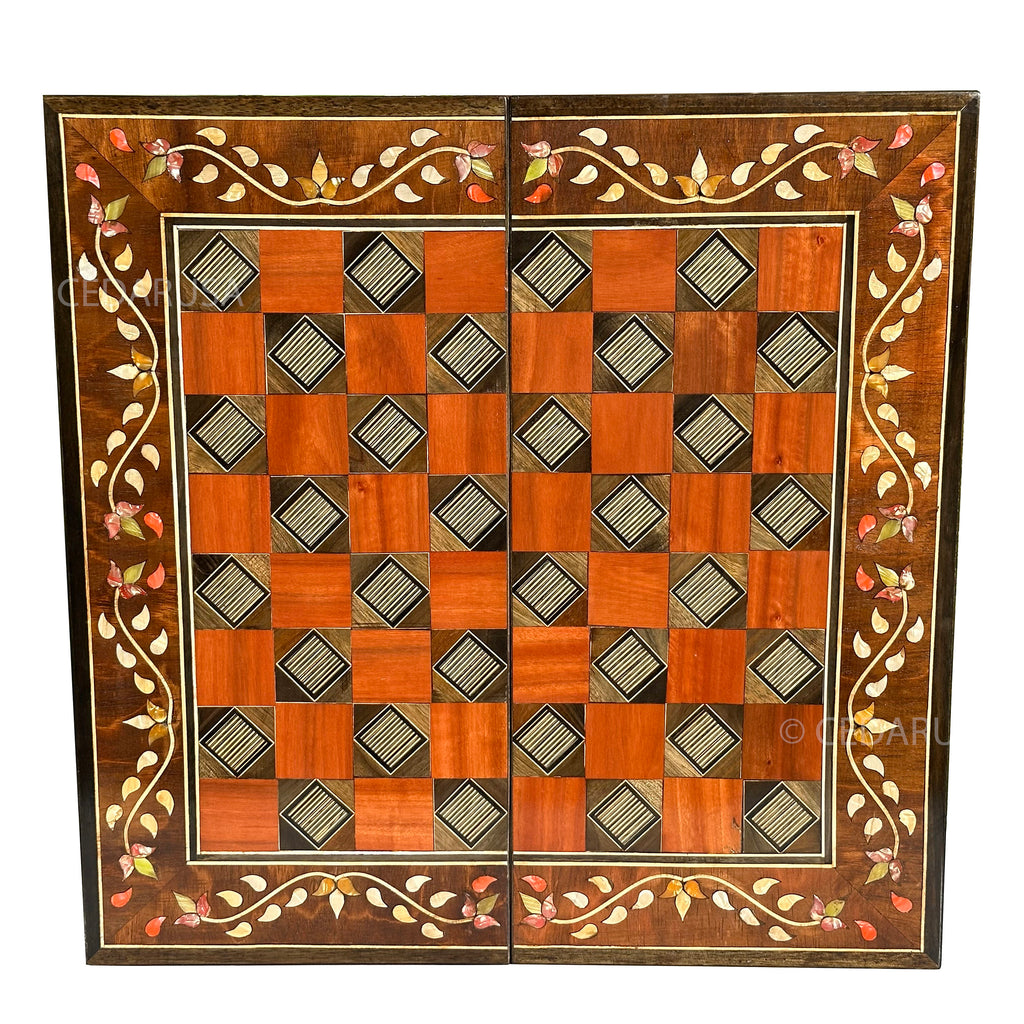 One-of-a-Kind Vintage 20"x20" Chess and Backgammon Board with Mediterranean Pearls