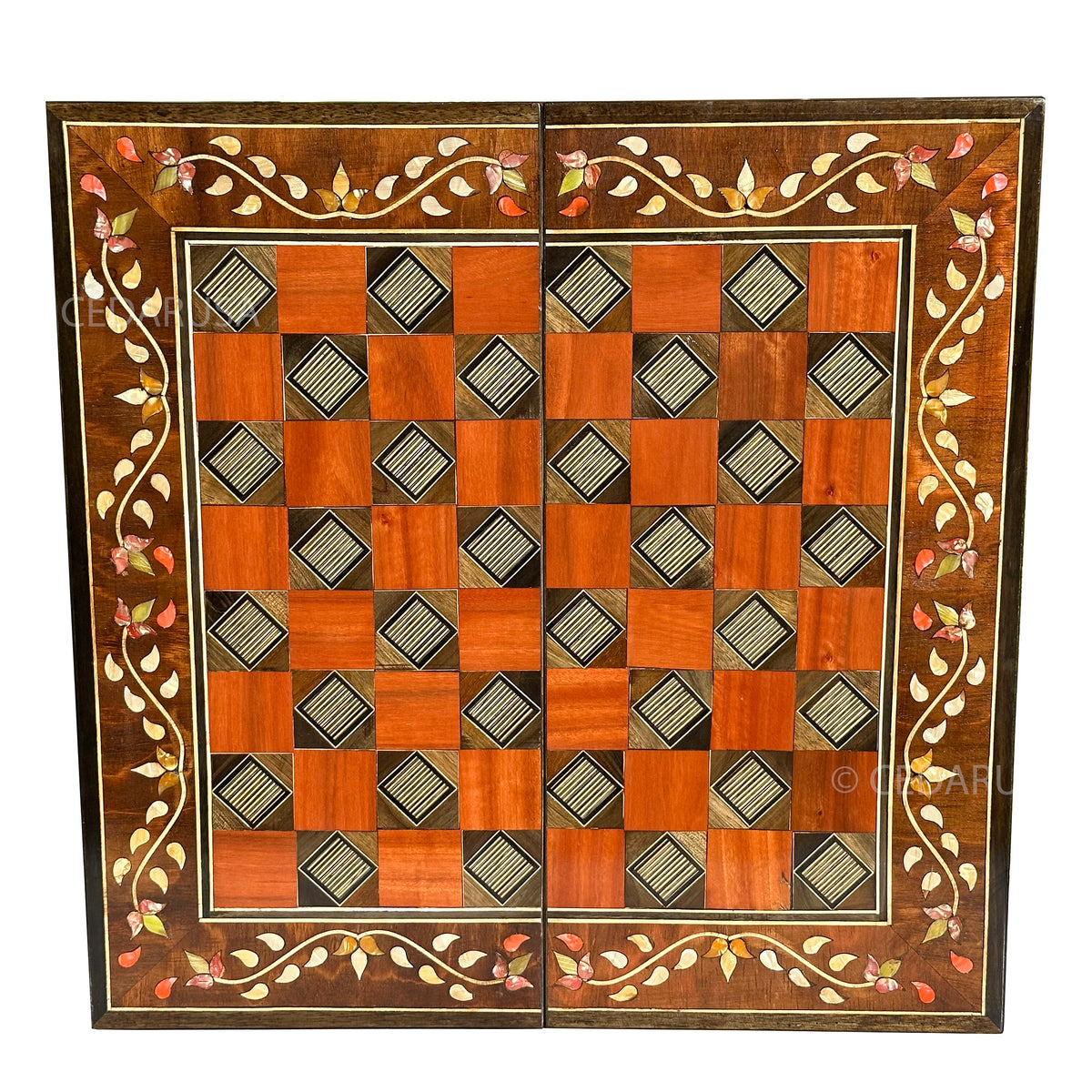 One-of-a-Kind Vintage 20"x20" Chess and Backgammon Board with Mediterranean Pearls