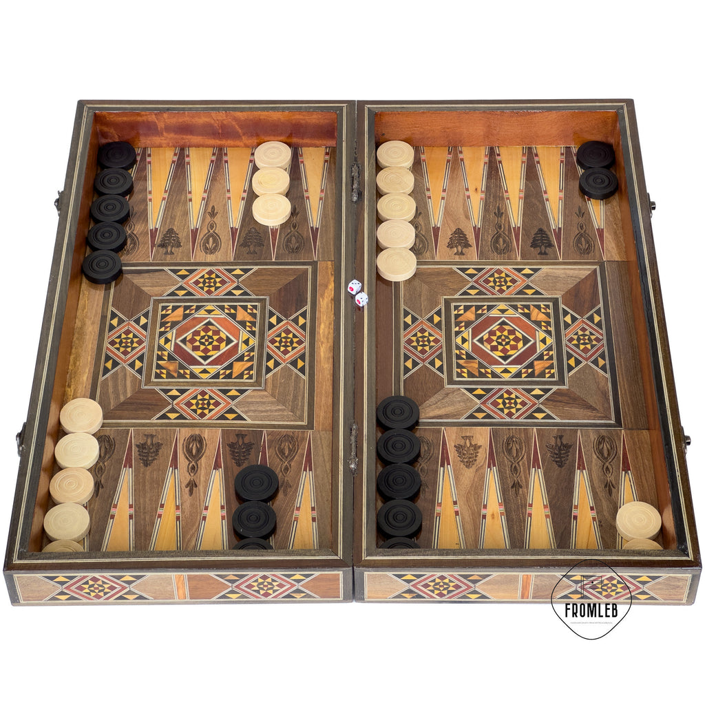 Engraved Backgammon Chess Set: Large Handmade Lebanese Game Board from Lebanon