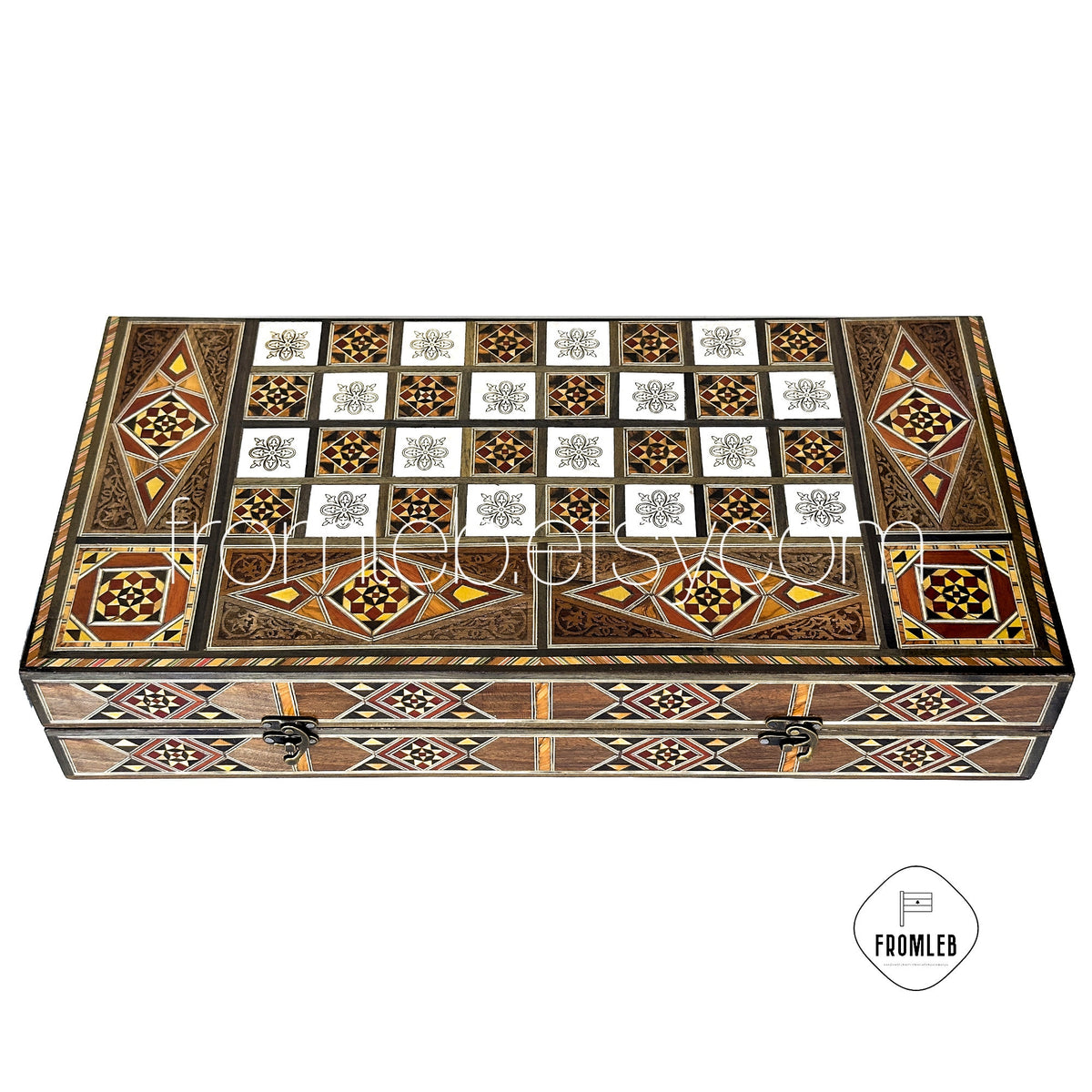 Handmade Chess and Backgammon Set: Lebanese Mother of Pearl Inlay from Lebanon