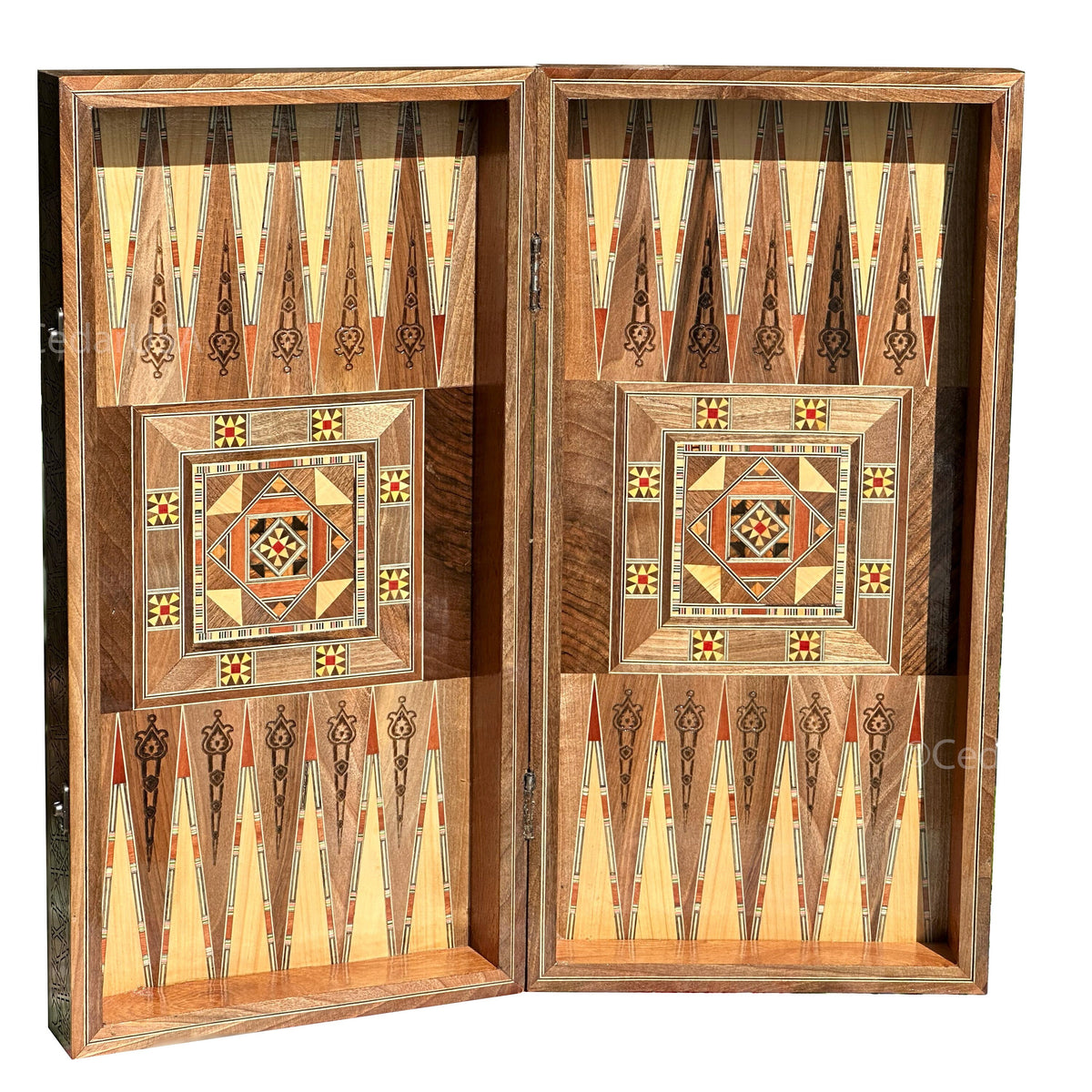 Luxurious 20"x20" Walnut Wood Chess and Backgammon Board with Pearl Inlays