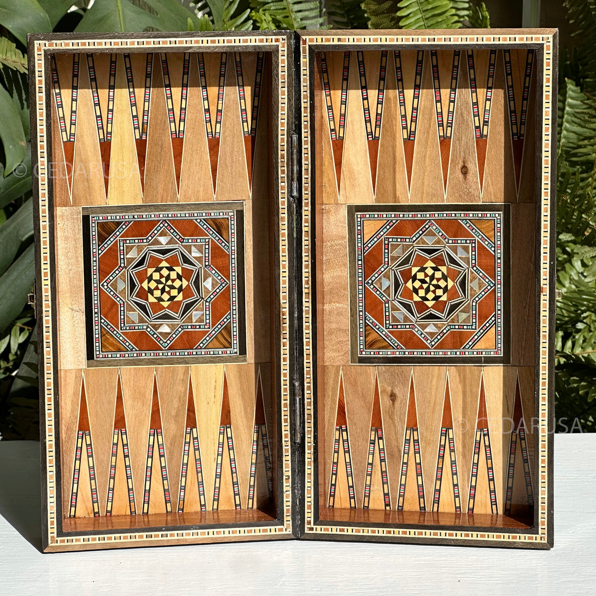 Handmade 12" Chess and Backgammon Set with Genuine Mosaic Wooden Inlays and Mother of Pearl from Lebanon