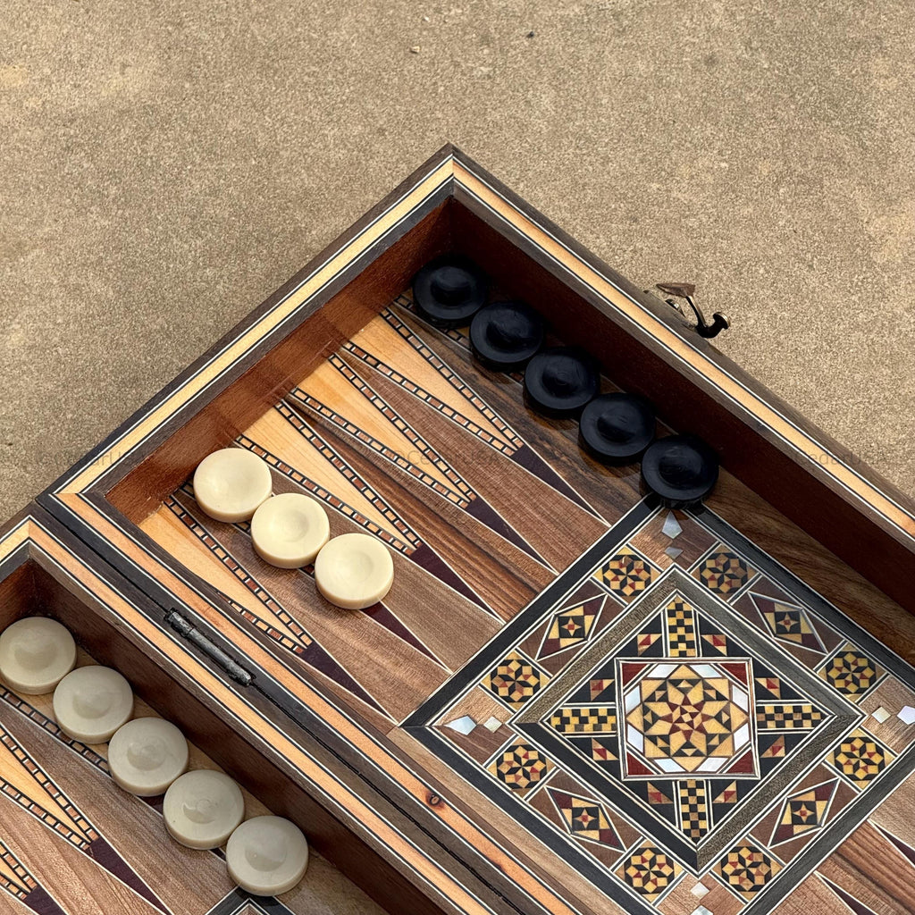 Backgammon Set and Chess Board from Lebanon - Lebanese Tables Board with Wooden Chess Pieces, Personalizable Christmas Gift