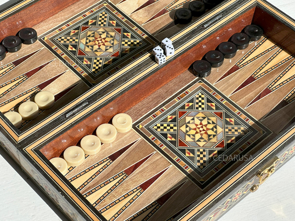 Authentic 12" Backgammon & Chess Set - Handmade in Lebanon - Checkers stones and chess pieces included