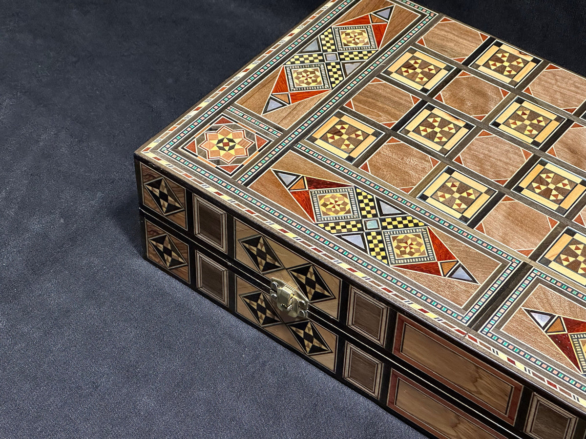 Handmade Backgammon and Chess Set with Pearl Inlays from Lebanon