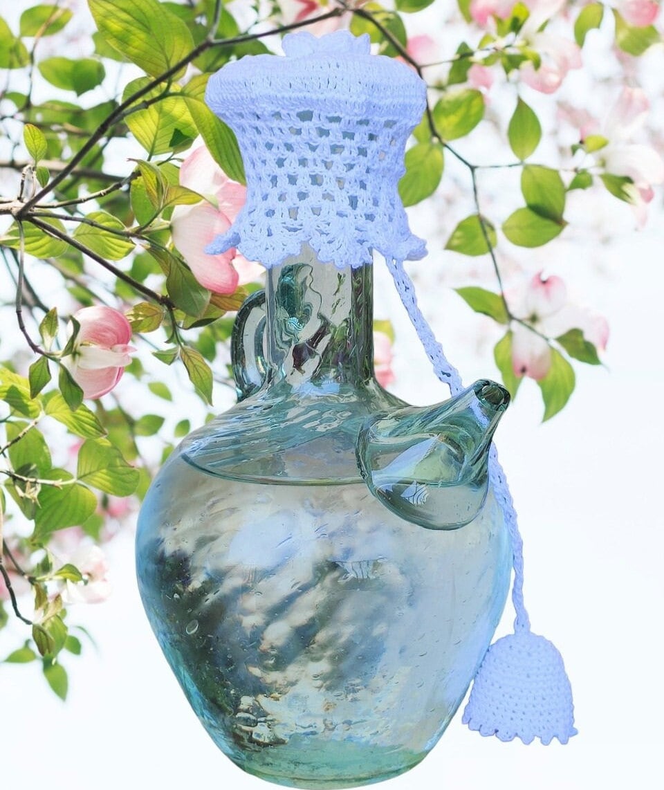 Handmade Lebanese Glass Water Jug with Crochet Cover (900ml) from Lebanon