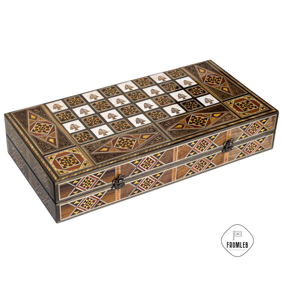 Engraved Backgammon Chess Set: Large Handmade Lebanese Game Board from Lebanon