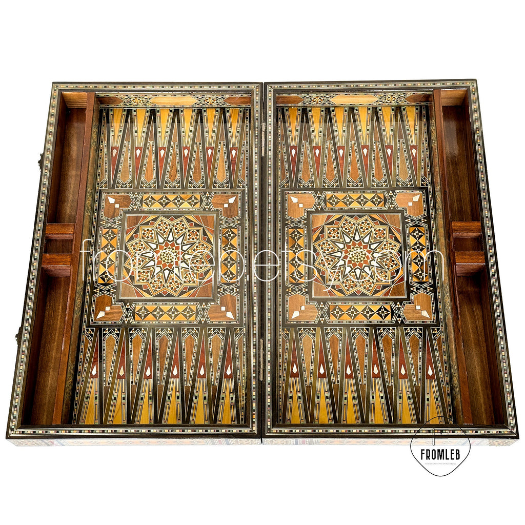 Handmade Pearl Inlaid Backgammon Chess Set: Lebanese Board Game from Lebanon