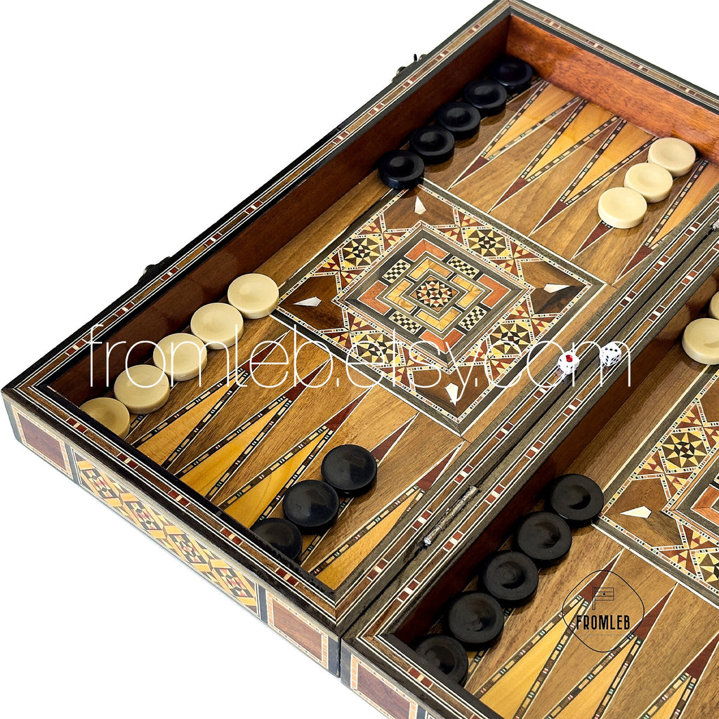 Handmade Backgammon Chess Set: Vintage Pearl Mosaic Inlay from Lebanon