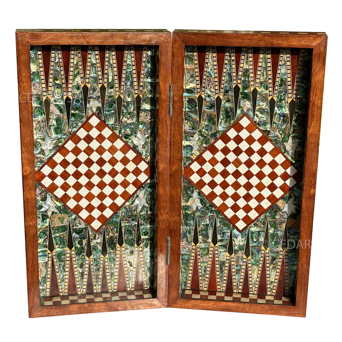 One-of-a-Kind Vintage 20"x20" Chess and Backgammon Board with Mediterranean Pearls