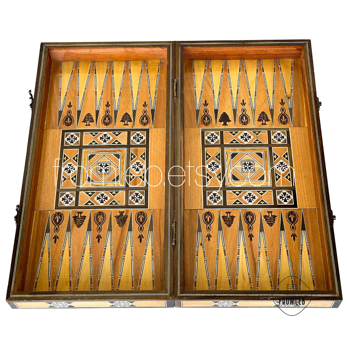 Handmade Cedar Backgammon and Chess Set: Arabian Mother of Pearl Inlay from Lebanon