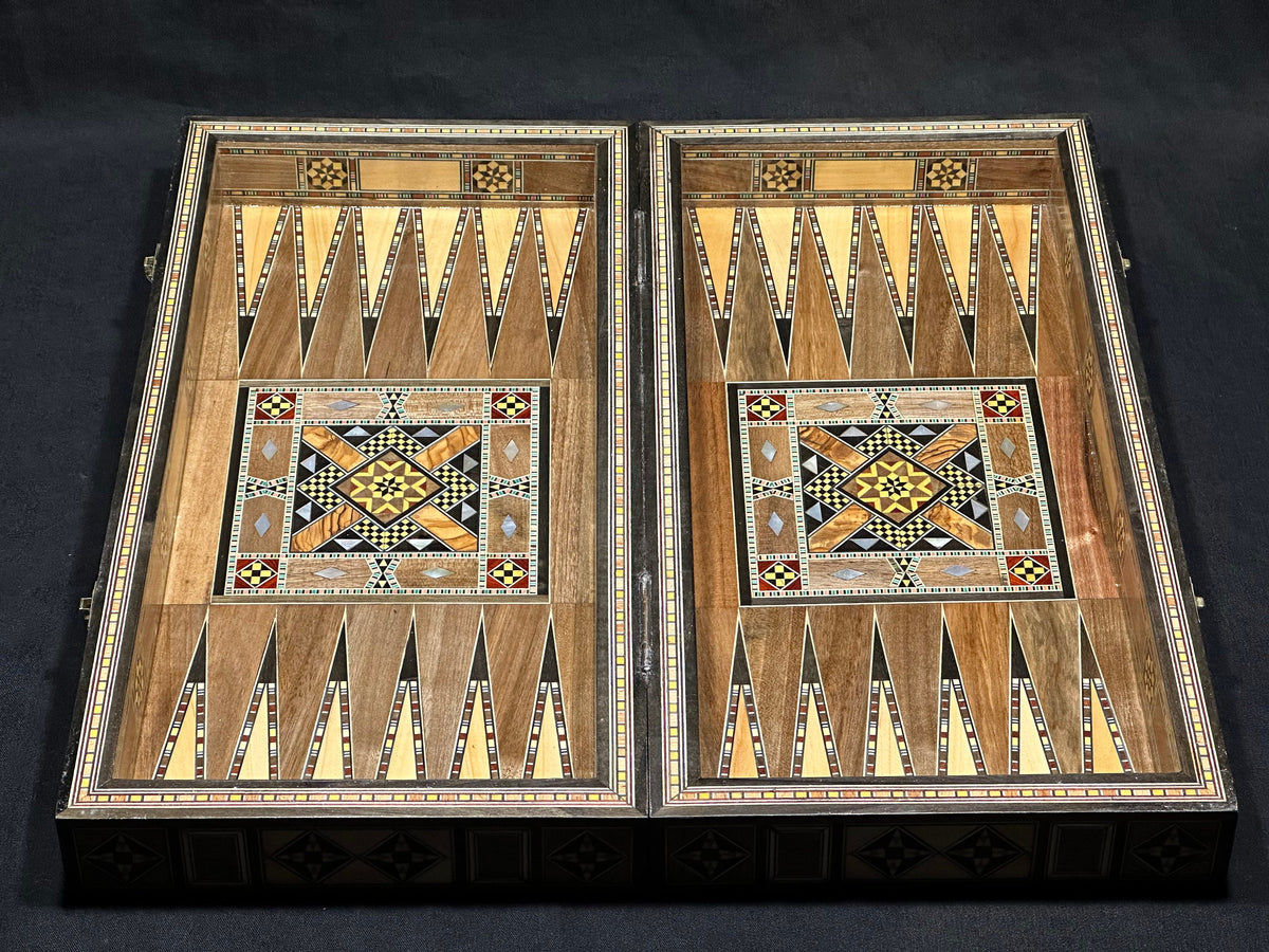 Handmade Backgammon and Chess Set with Pearl Inlays from Lebanon
