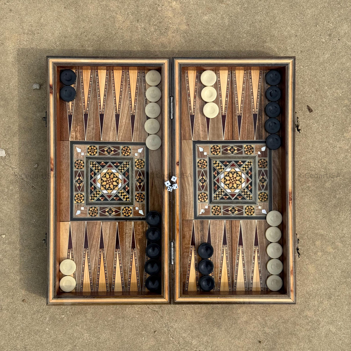 Backgammon Set and Chess Board from Lebanon - Lebanese Tables Board with Wooden Chess Pieces, Personalizable Christmas Gift