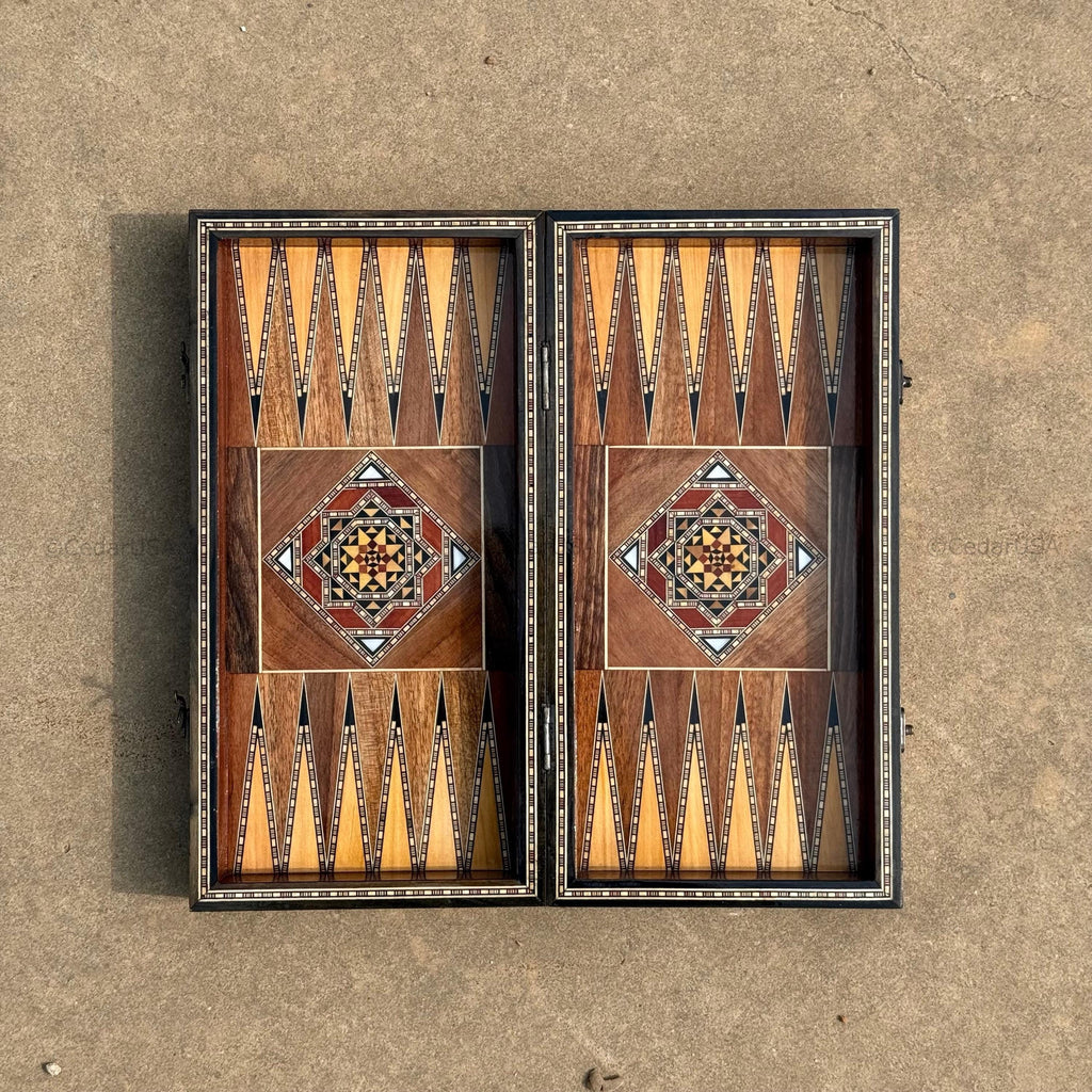 Backgammon Set and Chess Board from Lebanon - Lebanese Tables Board with Wooden Chess Pieces, Personalizable Christmas Gift