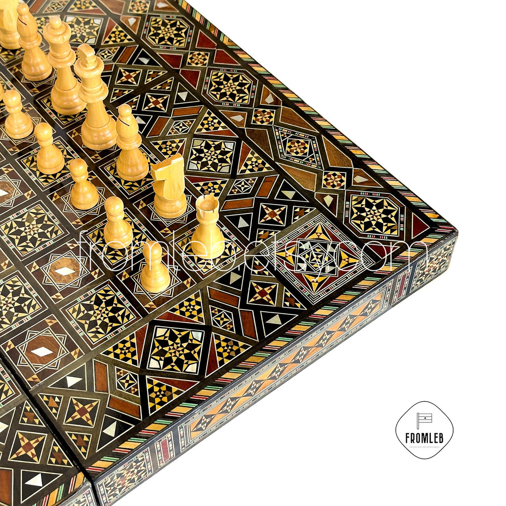 Handmade Pearl Inlaid Backgammon Chess Set: Lebanese Board Game from Lebanon