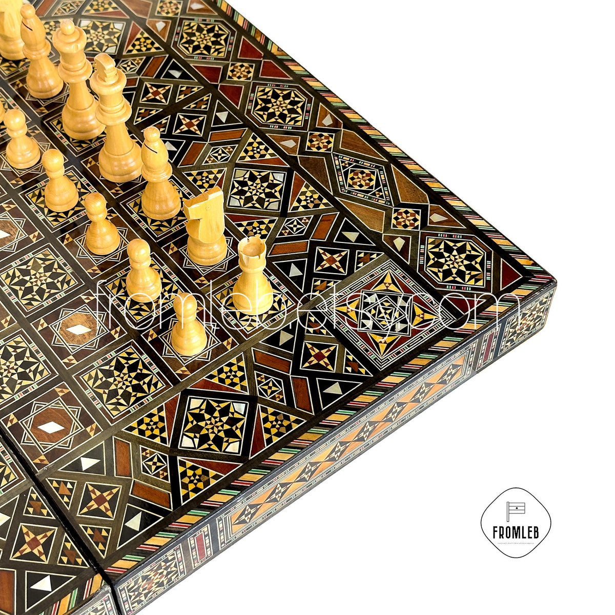 Handmade Pearl Inlaid Backgammon Chess Set: Lebanese Board Game from Lebanon