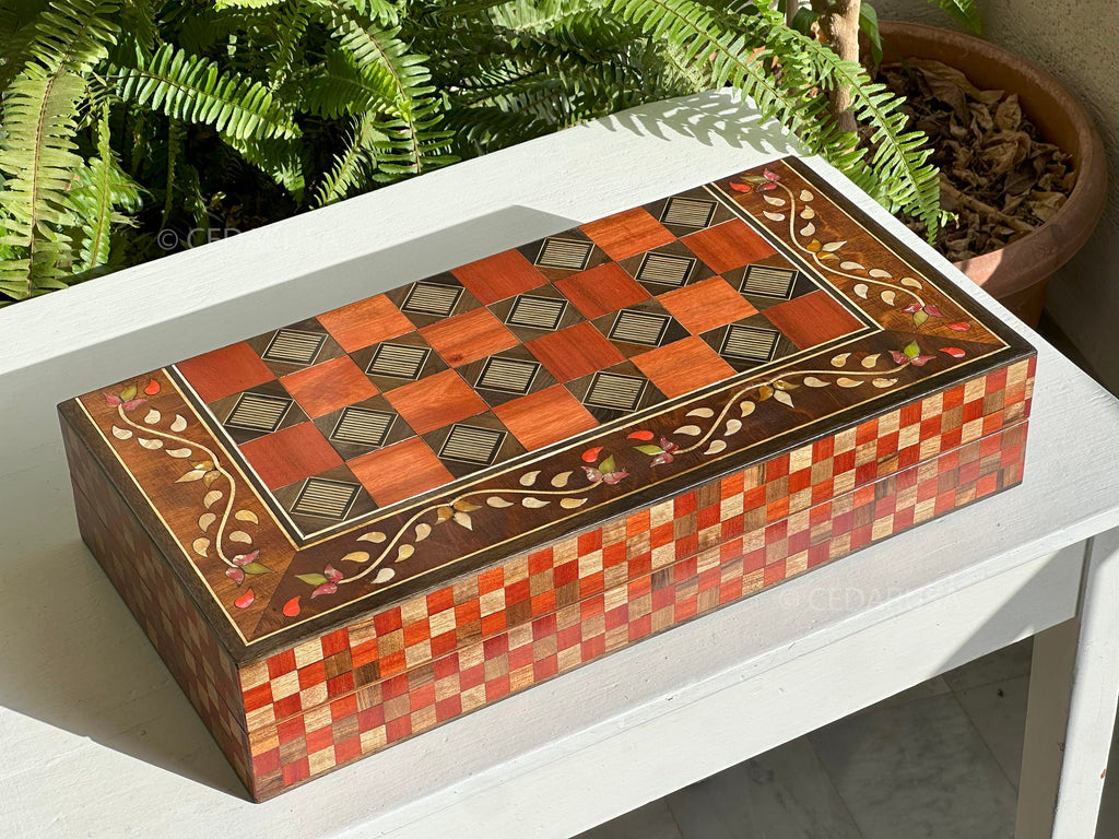 One-of-a-Kind Vintage 20"x20" Chess and Backgammon Board with Mediterranean Pearls