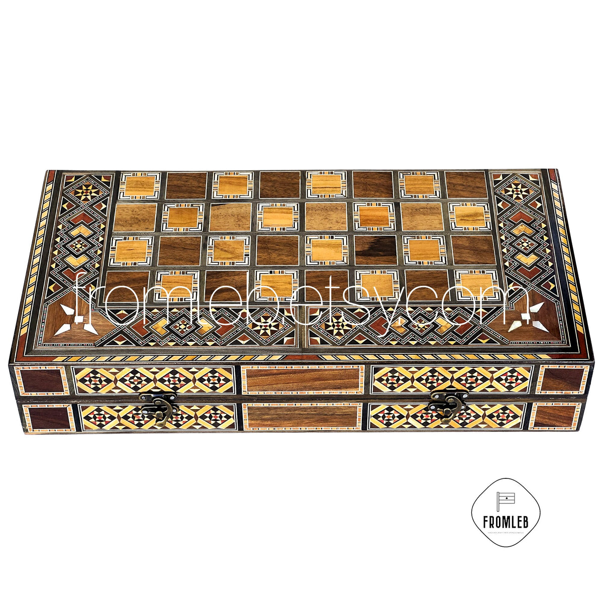 Handmade Backgammon Chess Set: Vintage Pearl Mosaic Inlay from Lebanon