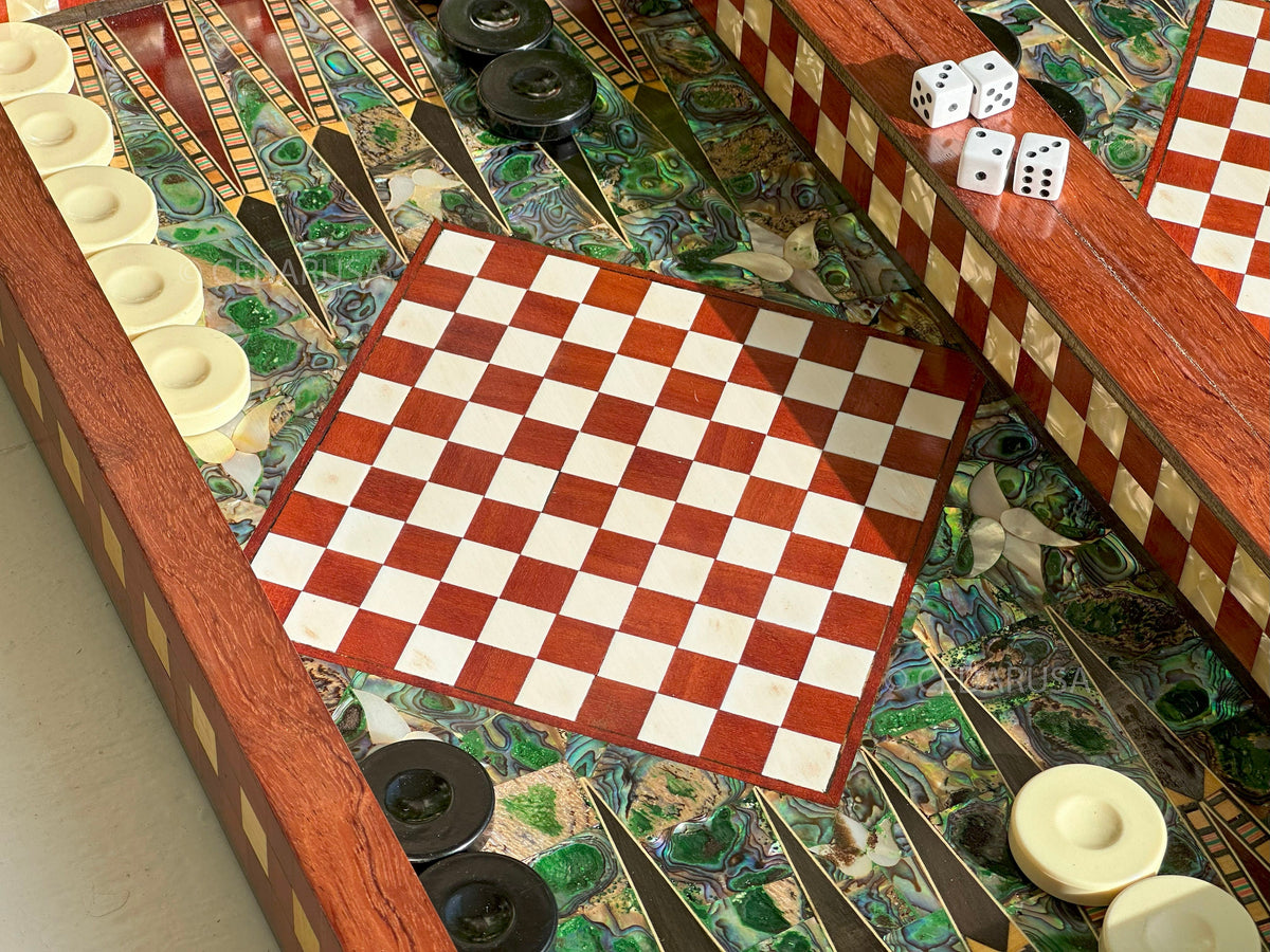 One-of-a-Kind Vintage 20"x20" Chess and Backgammon Board with Mediterranean Pearls