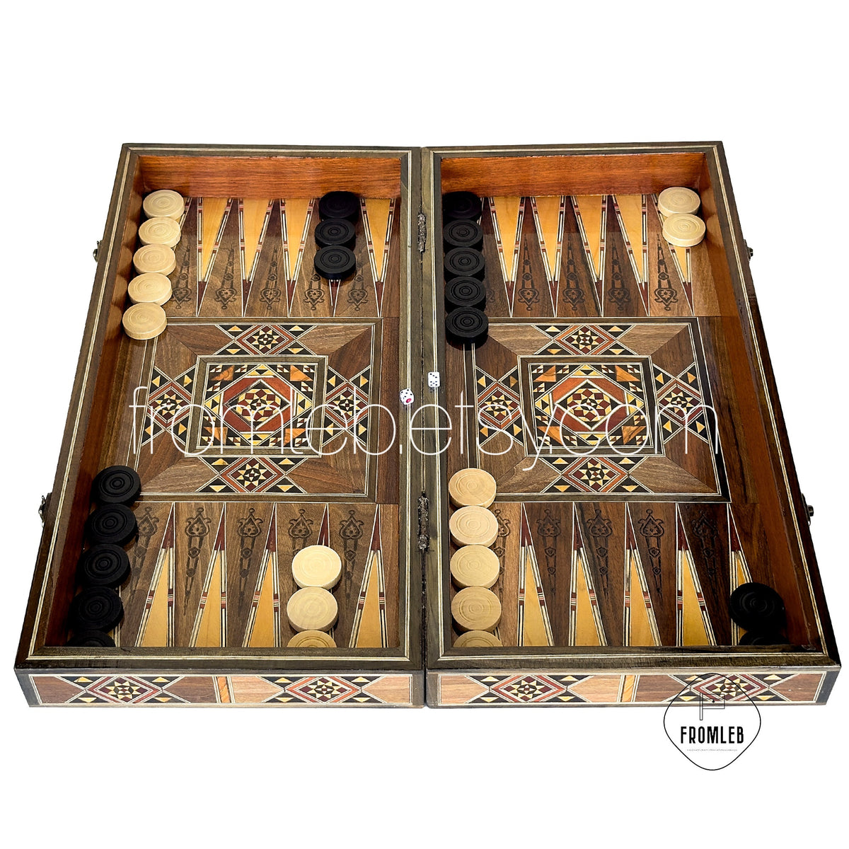 Handmade Chess and Backgammon Set: Lebanese Mother of Pearl Inlay from Lebanon