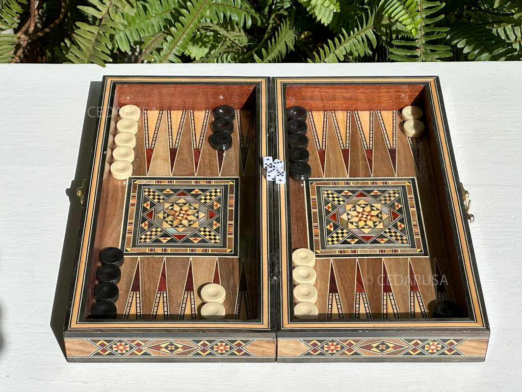 Authentic 12" Backgammon & Chess Set - Handmade in Lebanon - Checkers stones and chess pieces included