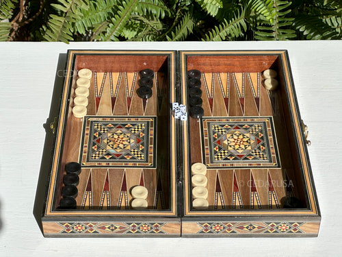 Authentic 12" Backgammon & Chess Set - Handmade in Lebanon - Checkers stones and chess pieces included