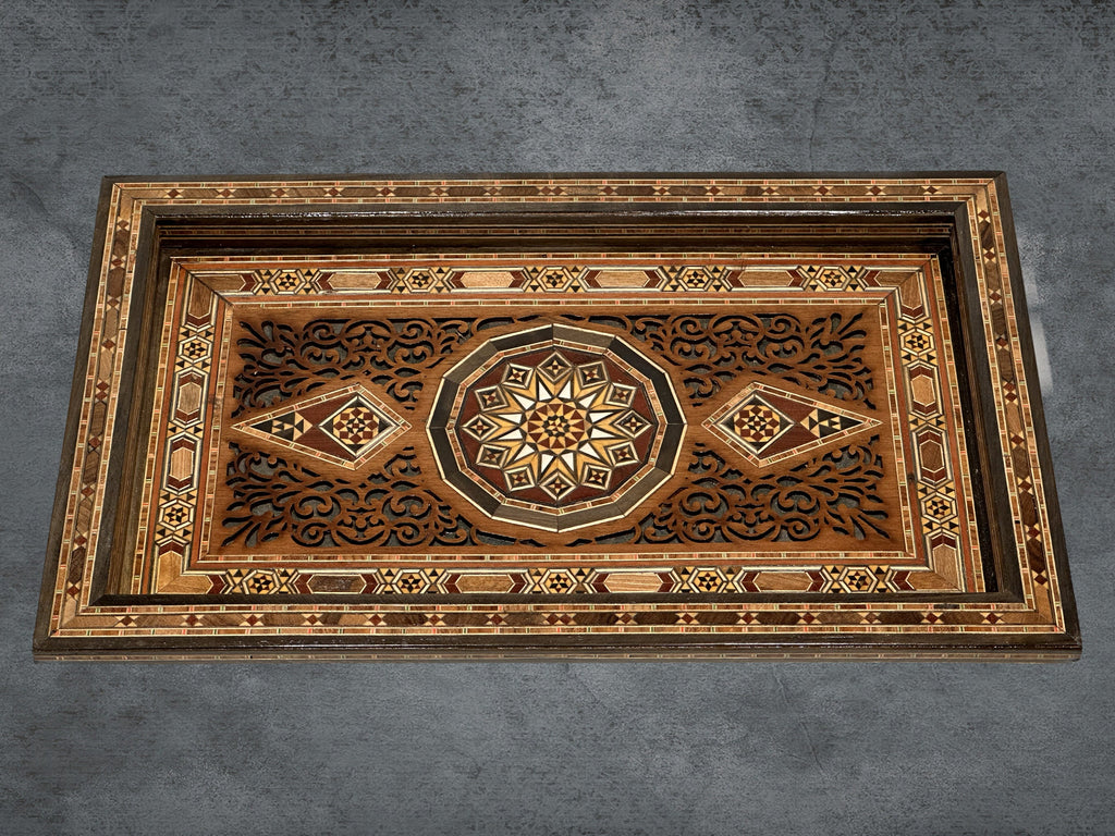 Handmade Engraved Wood Serving Tray - Lebanese Design from Lebanon