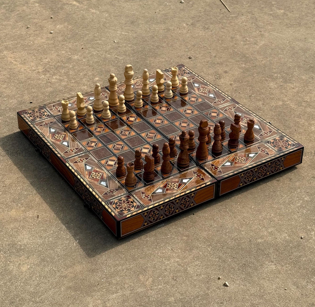 SALE Backgammon Set and Chess Board from Lebanon - Lebanese Tables Board with Wooden Chess Pieces, Personalizable Gift