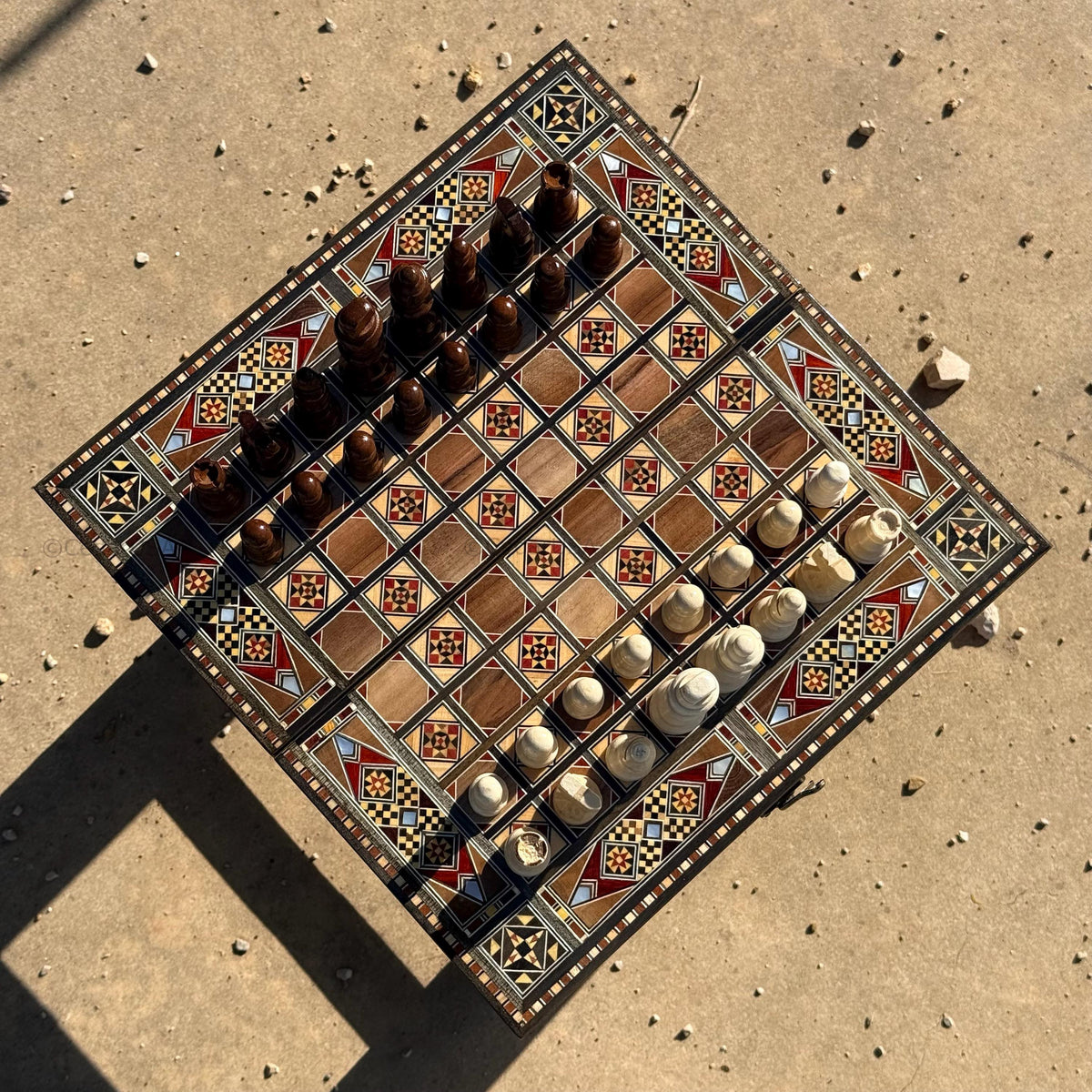 Handmade Backgammon and Chess Set from Lebanon - Lebanese Checkers Board Game