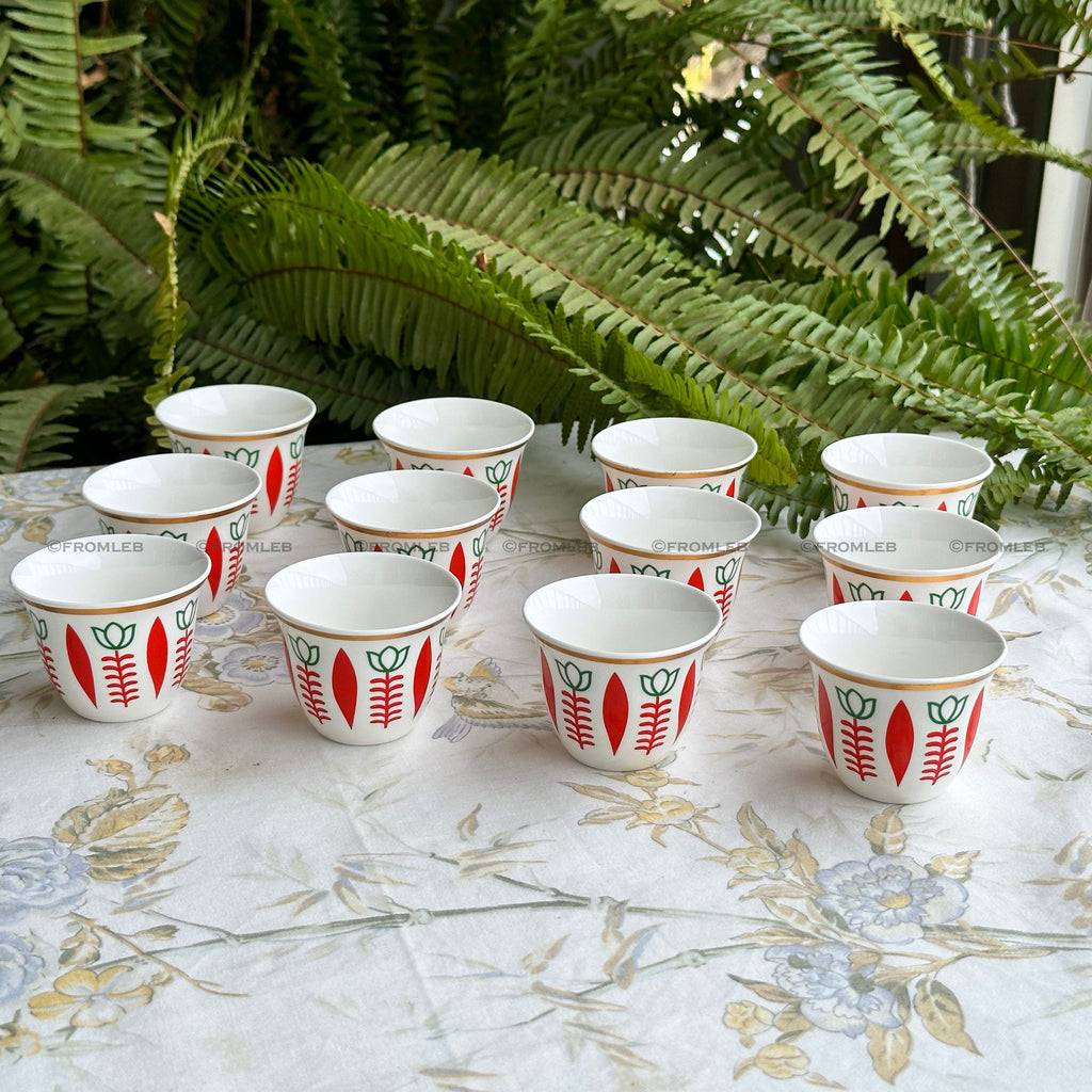 Lebanese Coffee Cups (Set of 12): Traditional Badawi Espresso & Turkish Design from Lebanon