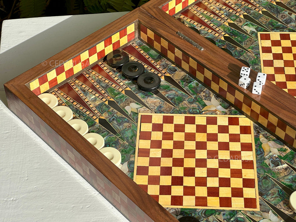 One-of-a-Kind Vintage 20"x20" Chess and Backgammon Board with Mediterranean Pearls