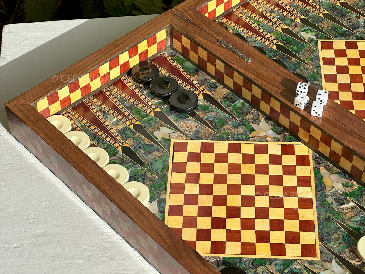 One-of-a-Kind Vintage 20"x20" Chess and Backgammon Board with Mediterranean Pearls